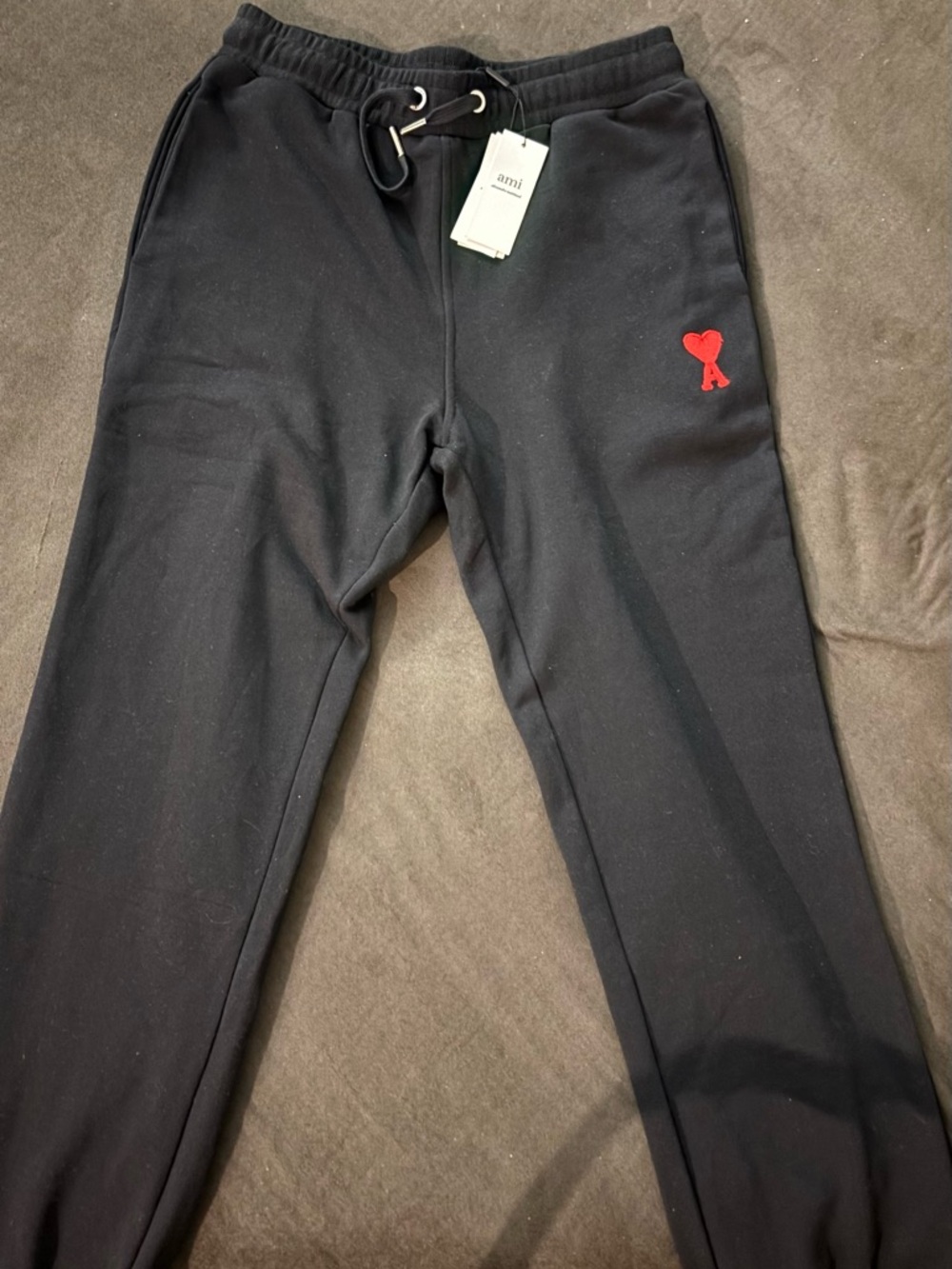 Ami Paris Black Sweatpants with Red Heart Logo Patch
